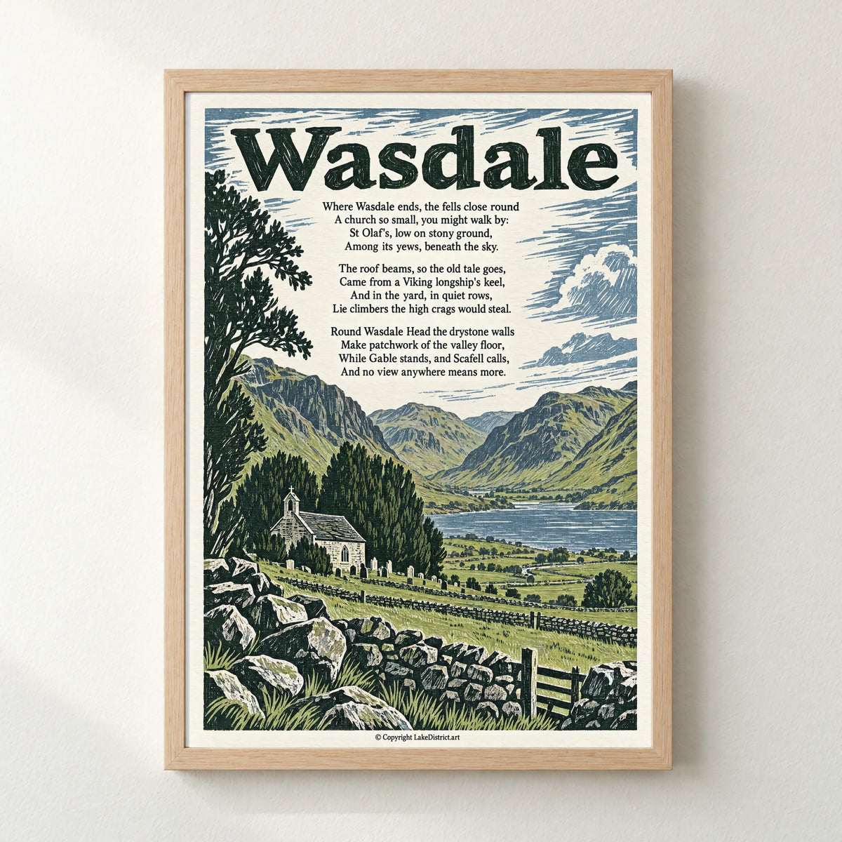 Wasdale poem print in a natural frame