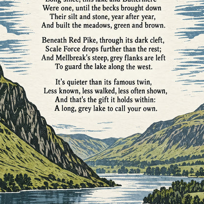 Crummock Water poem print close-up: the lettering of the poem