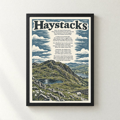 Haystacks poem print in a black frame