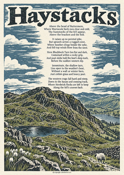 Haystacks, an illustrated Lake District poem print