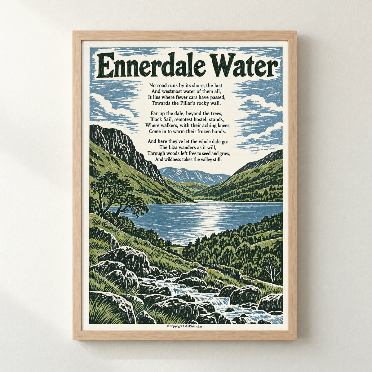 Ennerdale Water poem print in a natural frame