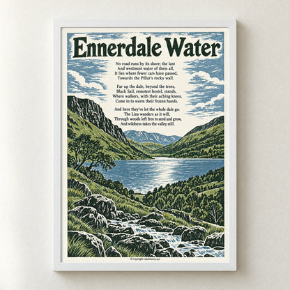 Ennerdale Water poem print in a white frame