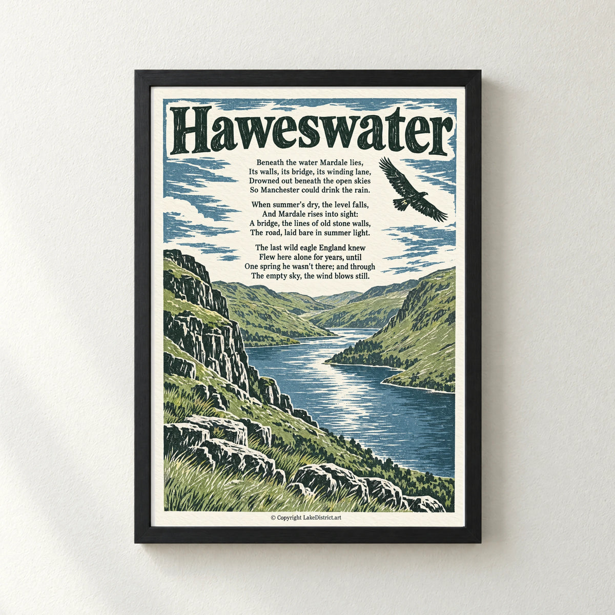 Haweswater poem print in a black frame