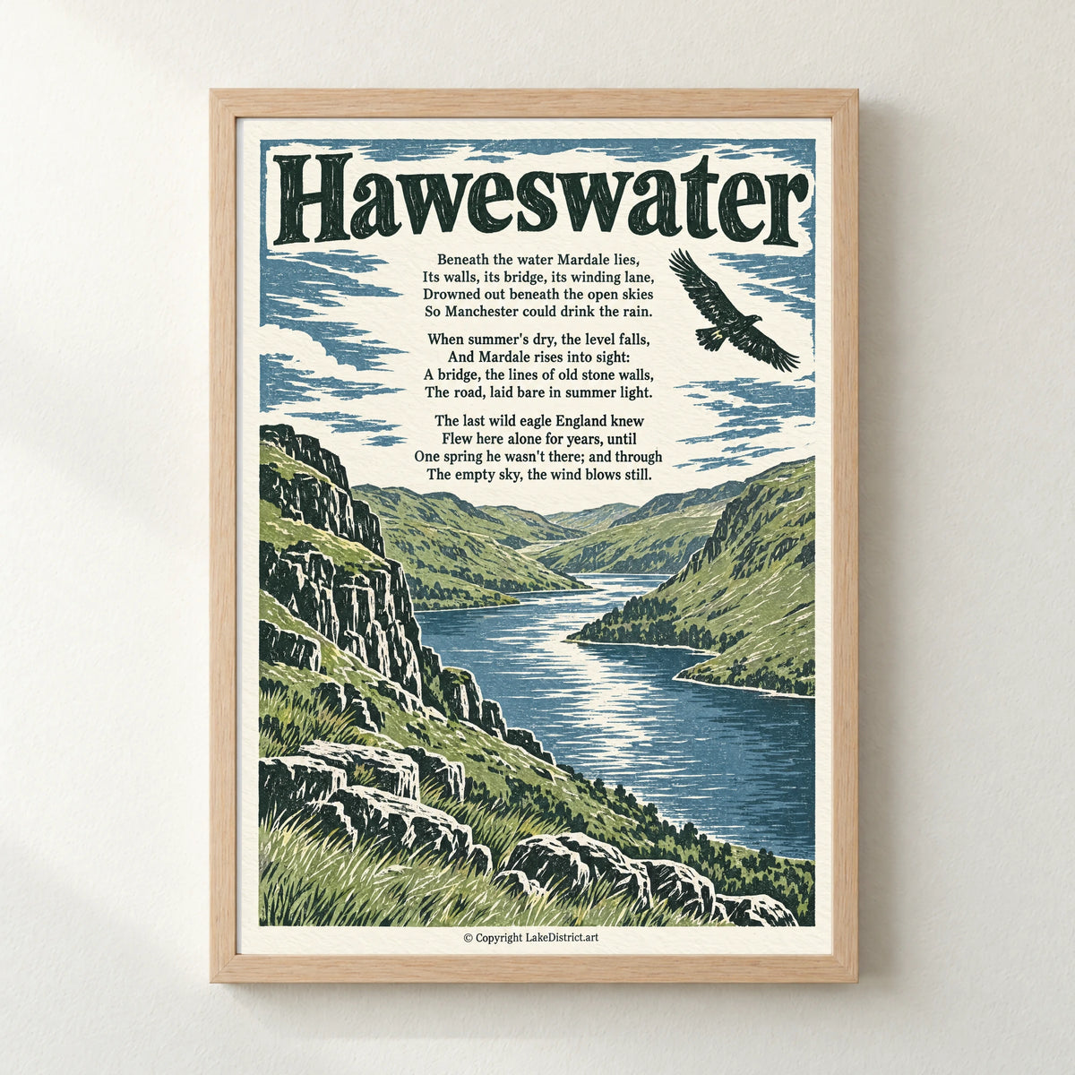 Haweswater poem print in a natural frame