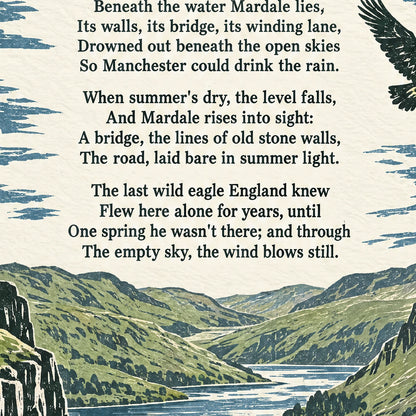 Haweswater poem print close-up: the lettering of the poem