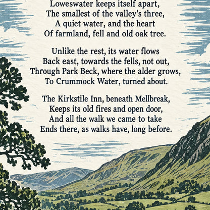 Loweswater poem print close-up: the lettering of the poem
