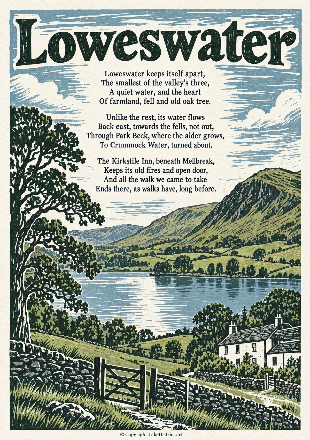 Loweswater, an illustrated Lake District poem print