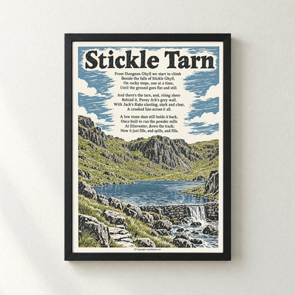 Stickle Tarn poem print in a black frame