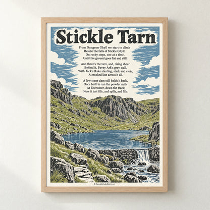 Stickle Tarn poem print in a natural frame