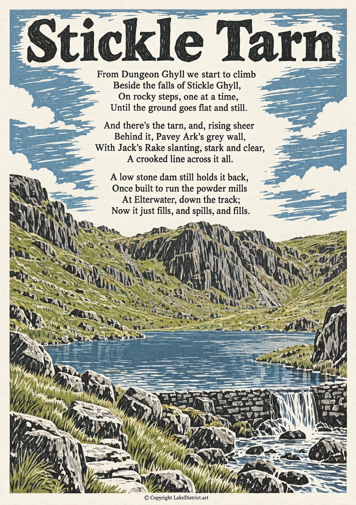 Stickle Tarn, an illustrated Lake District poem print