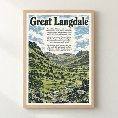 Great Langdale poem print in a natural frame