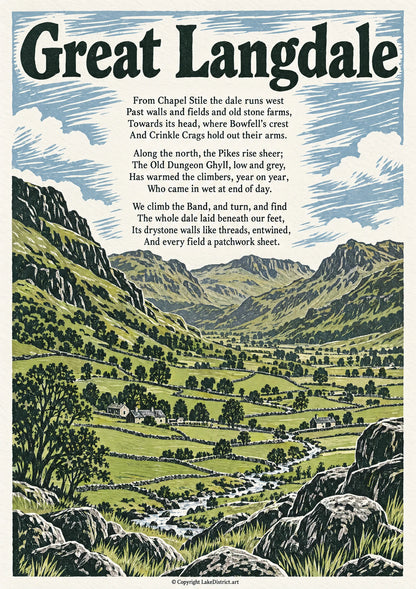 Great Langdale, an illustrated Lake District poem print