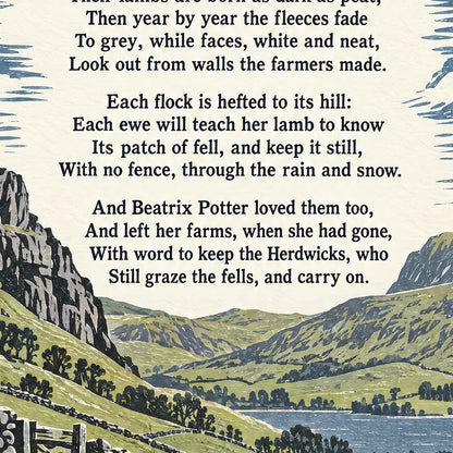 Herdwick Sheep poem print close-up: the lettering of the poem