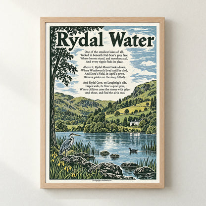 Rydal Water poem print in a natural frame