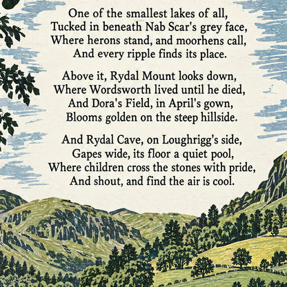 Rydal Water poem print close-up: the lettering of the poem