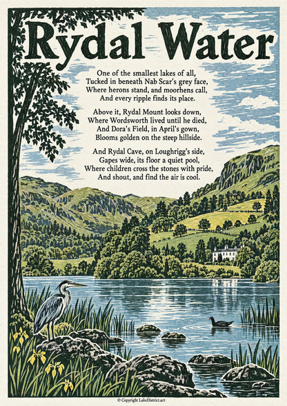 Rydal Water, an illustrated Lake District poem print