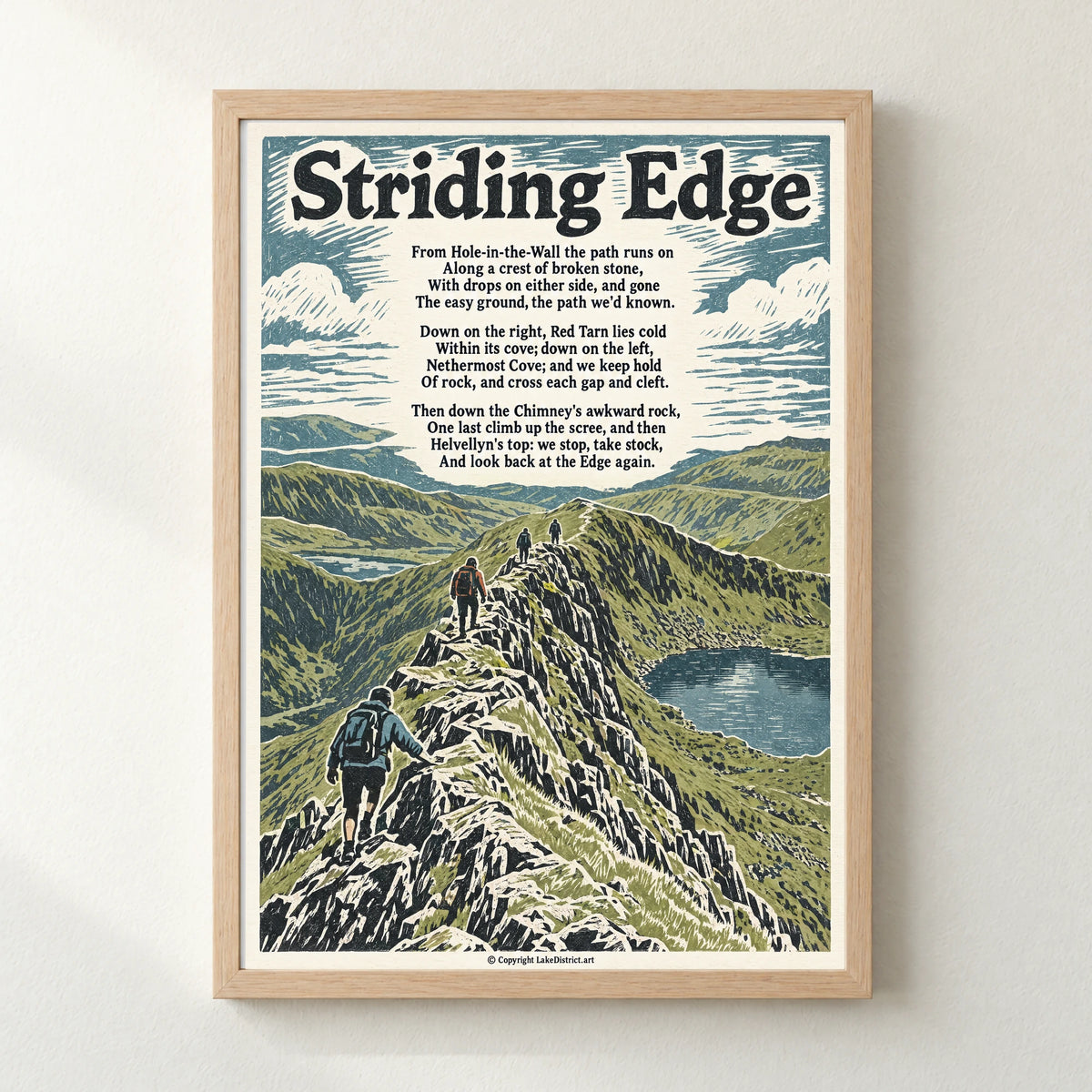 Striding Edge poem print in a natural frame