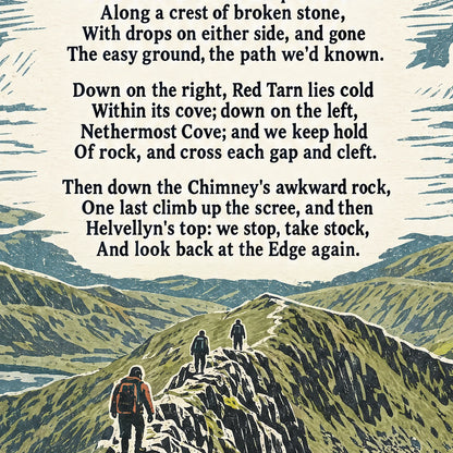 Striding Edge poem print close-up: the lettering of the poem