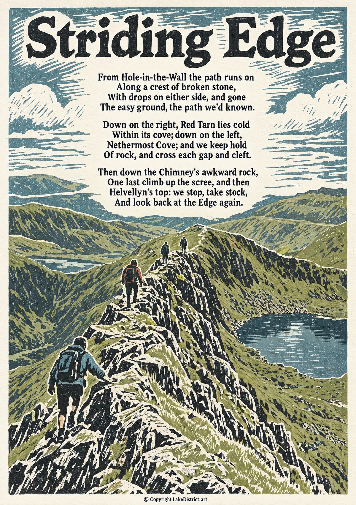 Striding Edge, an illustrated Lake District poem print