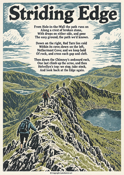 Striding Edge, an illustrated Lake District poem print