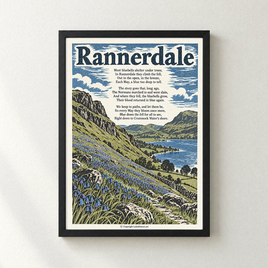 Rannerdale poem print in a black frame