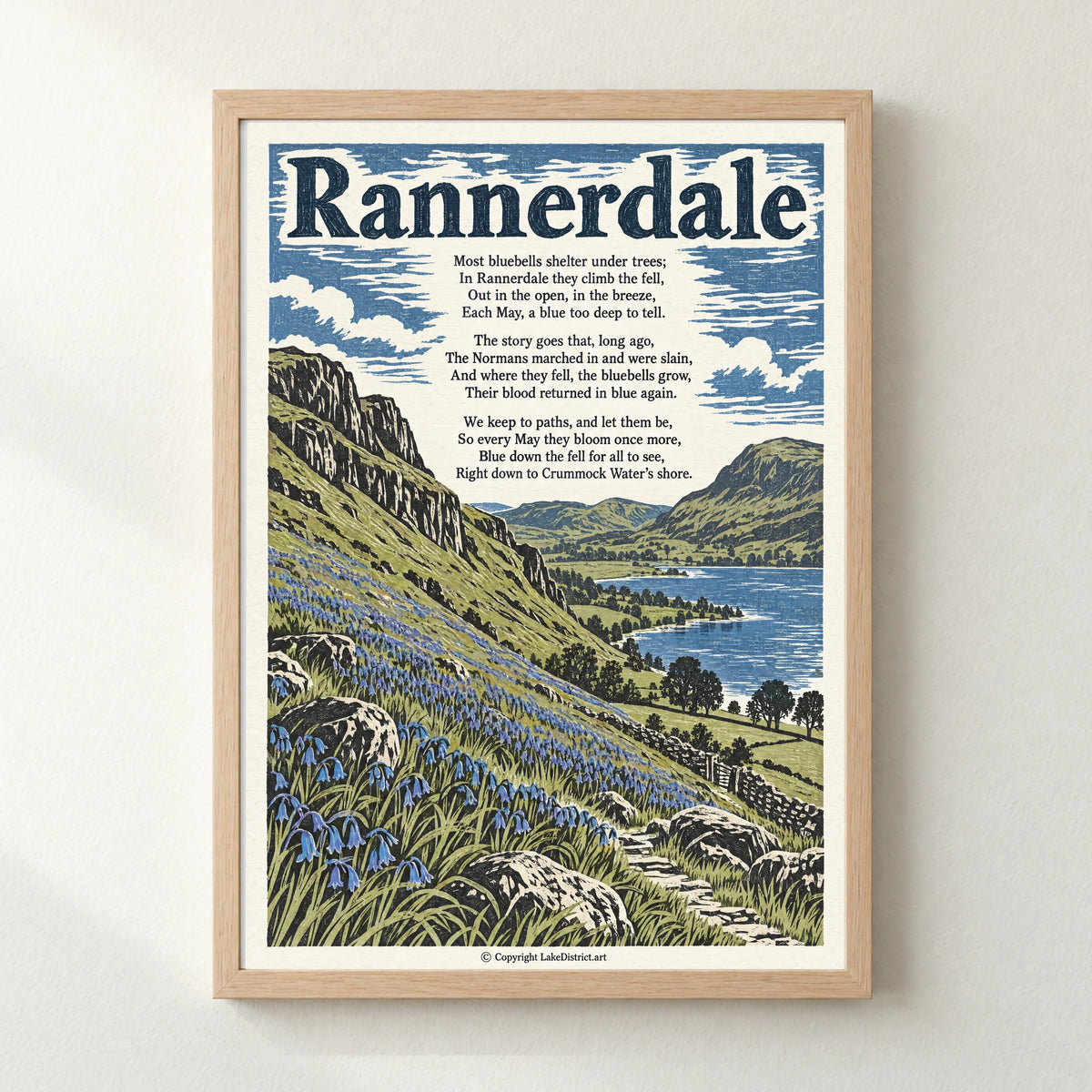 Rannerdale poem print in a natural frame