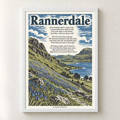 Rannerdale poem print in a white frame