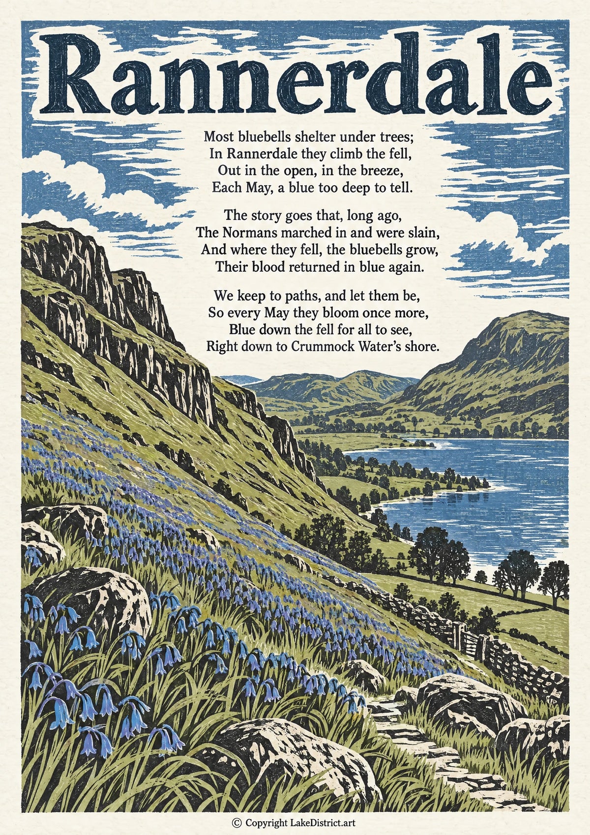 Rannerdale, an illustrated Lake District poem print