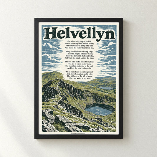 Helvellyn poem print in a black frame