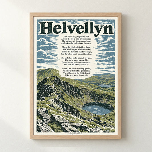 Helvellyn poem print in a natural frame