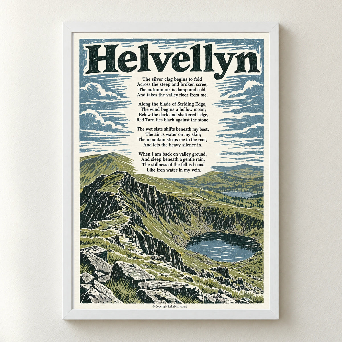 Helvellyn poem print in a white frame