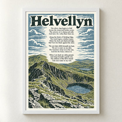 Helvellyn poem print in a white frame