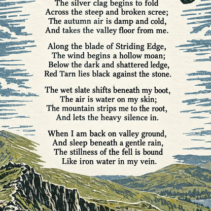 Helvellyn poem print close-up: the lettering of the poem