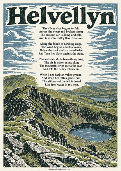Helvellyn, an illustrated Lake District poem print