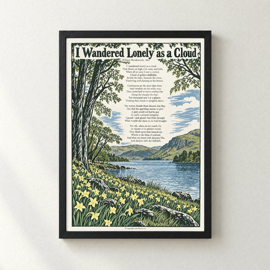 I Wandered Lonely as a Cloud poem print in a black frame