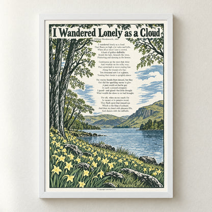 I Wandered Lonely as a Cloud poem print in a white frame