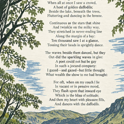 I Wandered Lonely as a Cloud poem print close-up: the lettering of the poem