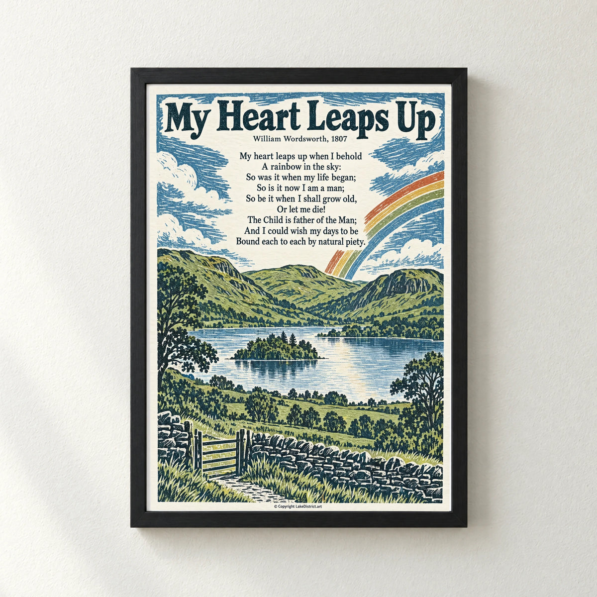 My Heart Leaps Up poem print in a black frame