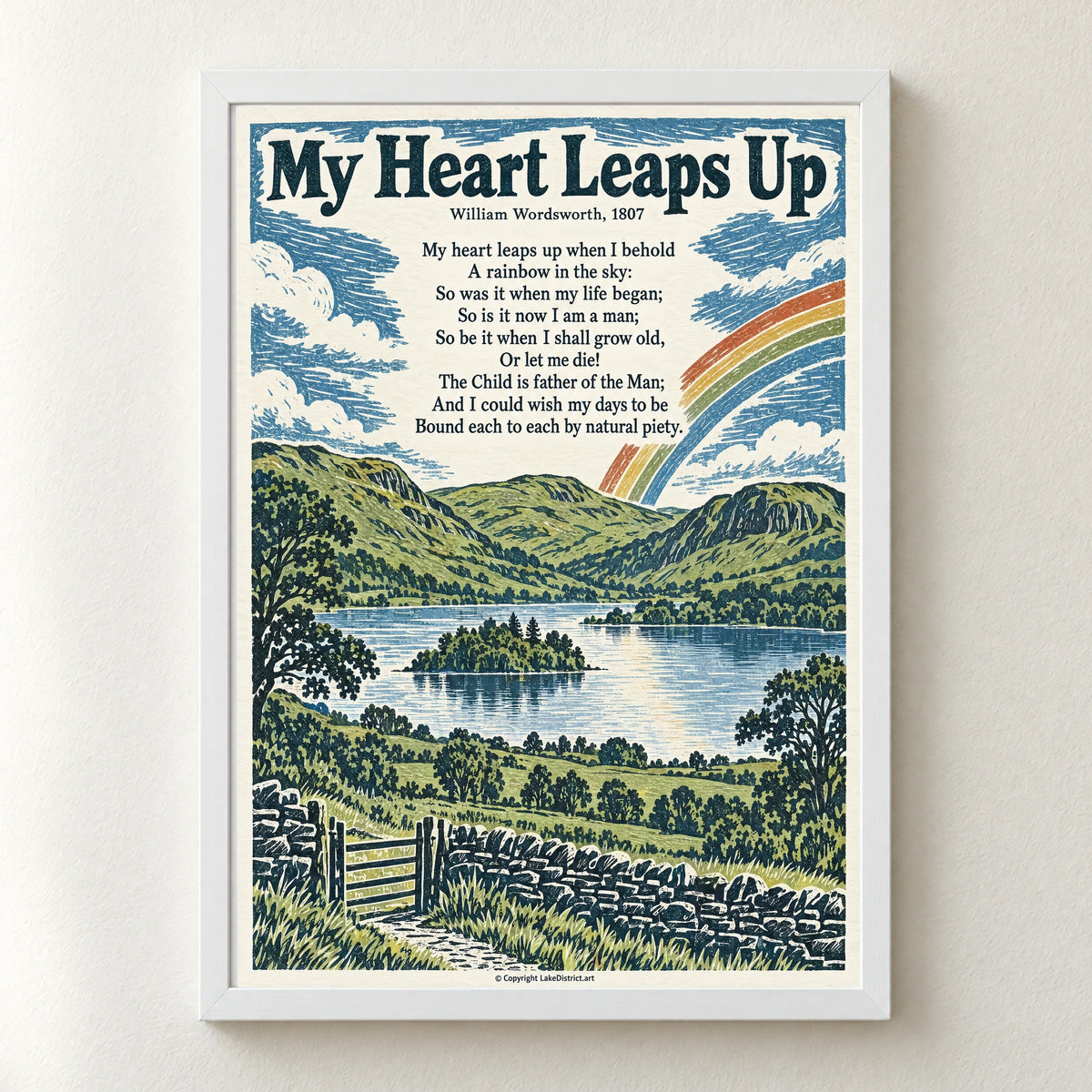 My Heart Leaps Up poem print in a white frame