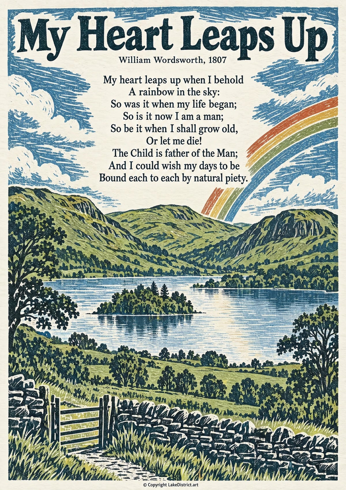 My Heart Leaps Up, an illustrated Lake District poem print