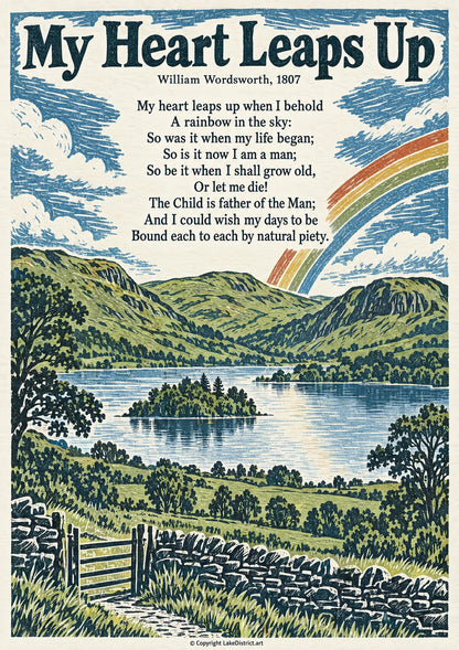 My Heart Leaps Up, an illustrated Lake District poem print