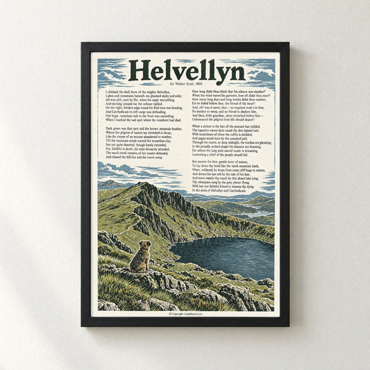 Helvellyn poem print in a black frame