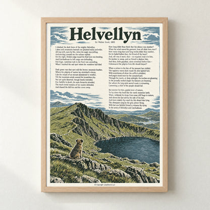 Helvellyn poem print in a natural frame