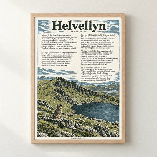 Helvellyn poem print in a natural frame