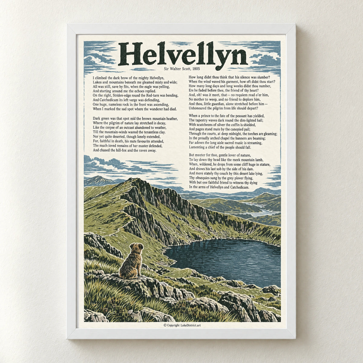 Helvellyn poem print in a white frame