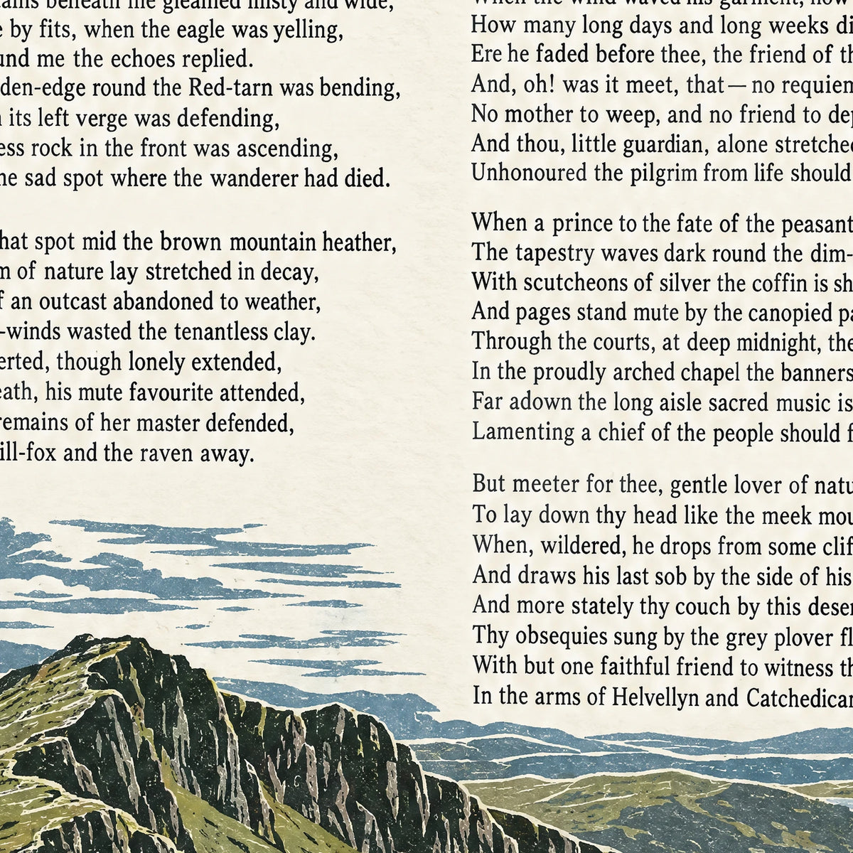 Helvellyn poem print close-up: the lettering of the poem