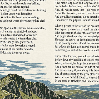 Helvellyn poem print close-up: the lettering of the poem