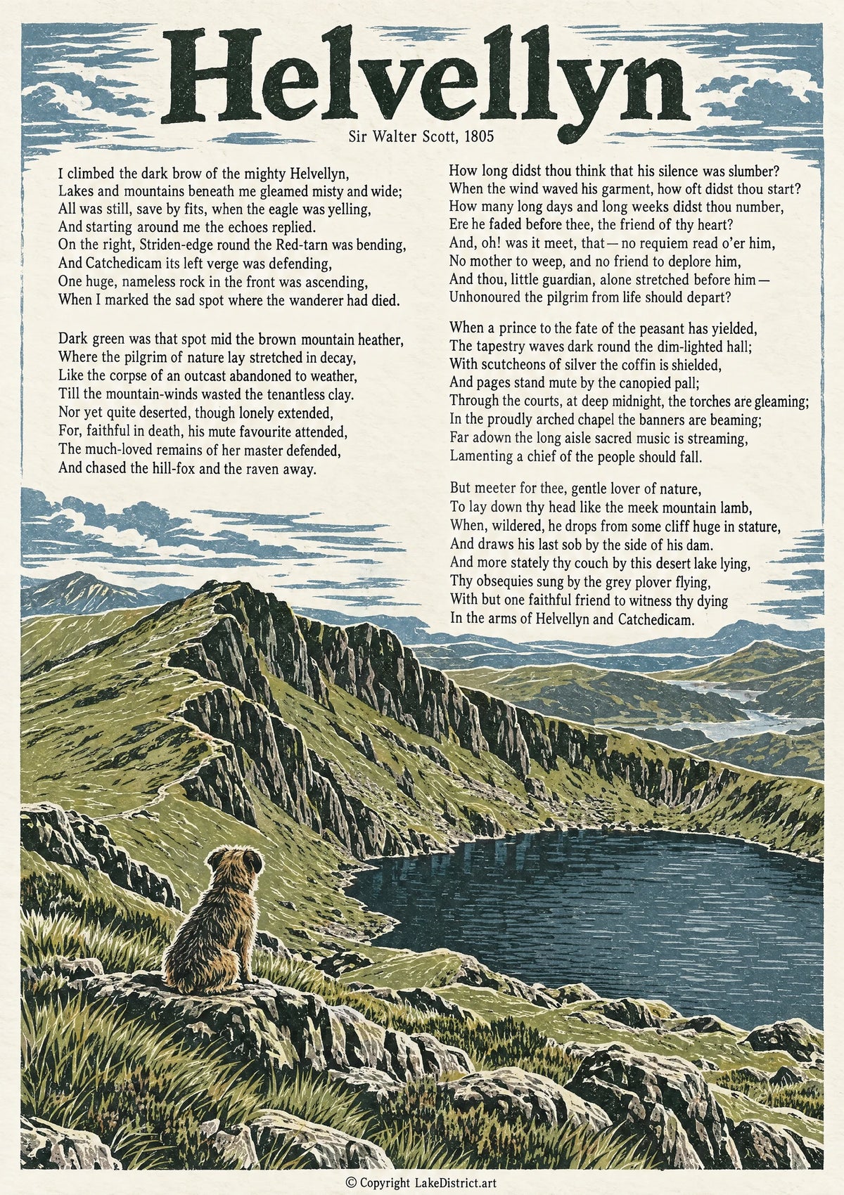 Helvellyn, an illustrated Lake District poem print