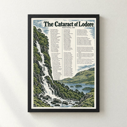 The Cataract of Lodore poem print in a black frame