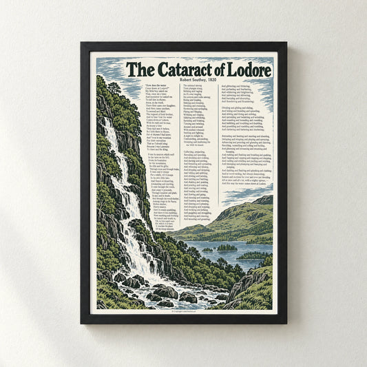 The Cataract of Lodore poem print in a black frame